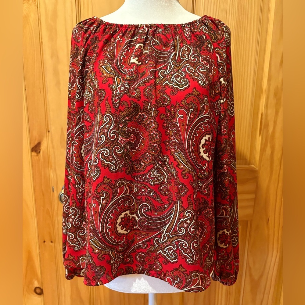 LOFT Outlet Red and Brown Paisley Blouse